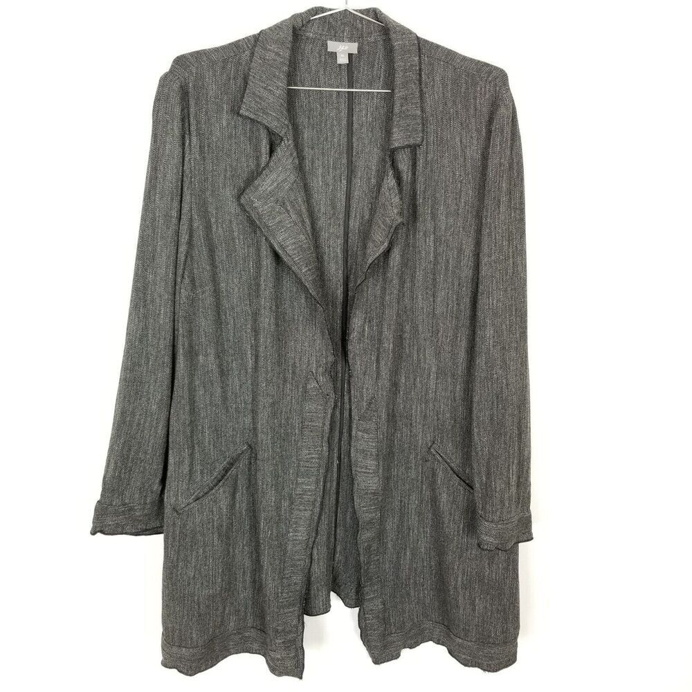 J.Jill Women's Cardigan Open Front Wool Linen Sz XL Gray Lagenlook‎ Pockets